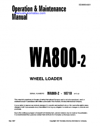 WA800-2(JPN) S/N 10710-UP Operation manual (English)