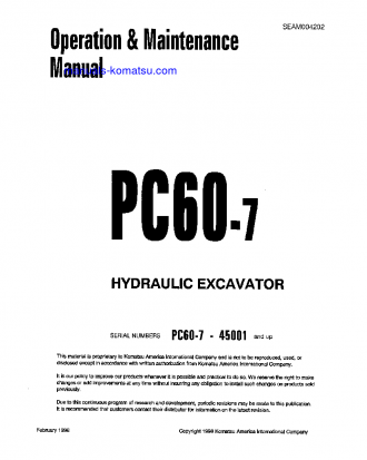 PC60-7(JPN) S/N 45001-52373 Operation manual (English)