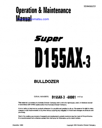 D155AX-3(JPN) S/N 60001-60279 Operation manual (English)