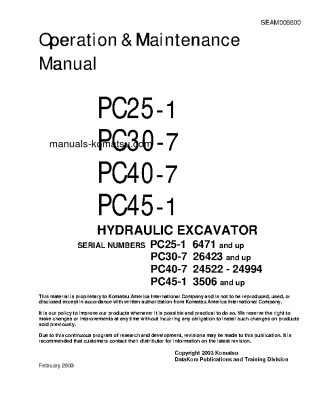 PC25-1(JPN) S/N 6471-UP Operation manual (English)