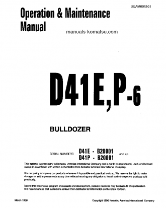 D41P-6(BRA) S/N B20001-B20500 Operation manual (English)