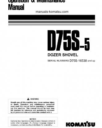 D75S-5(JPN) S/N 16538-16590 Operation manual (English)