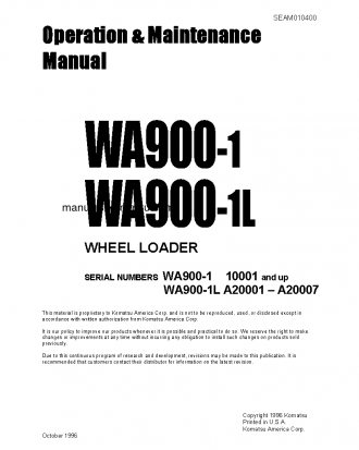 WA900-1(JPN) S/N 10001-UP Operation manual (English)