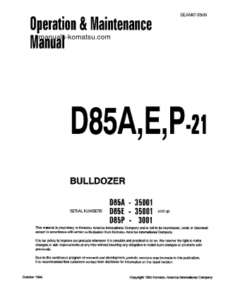D85P-21(JPN) S/N 3001-3806 Operation manual (English)