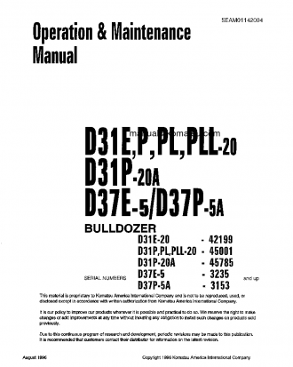 D31P-20(JPN) S/N 45001-47616 Operation manual (English)
