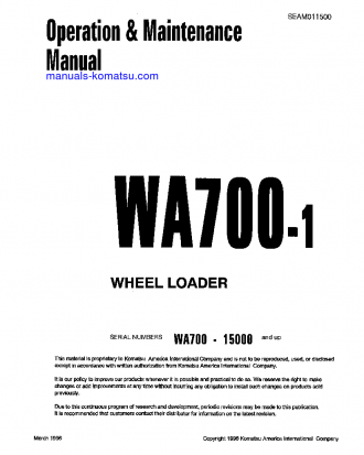 WA700-1(JPN) S/N 15000-UP Operation manual (English)