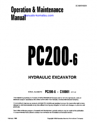 PC200-6(THA)-B S/N C10001-C10567 Operation manual (English)