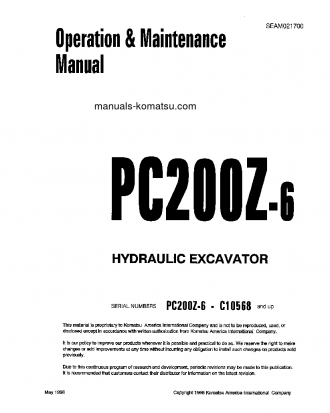 PC200-6(THA)-B S/N C10568-C10780 Operation manual (English)