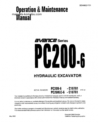 PC200-6(THA)-B S/N C10781-C30091 Operation manual (English)