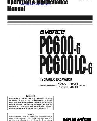 PC600LC-6(JPN) S/N 10001-11000 Operation manual (English)