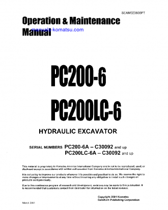 PC200LC-6(THA)-A S/N C30092-UP Operation manual (English)