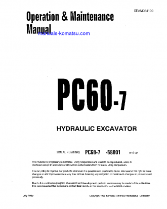 PC60-7(JPN) S/N 58001-59596 Operation manual (English)