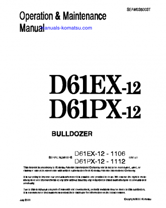 D61EX-12(JPN) S/N 1106-1500 Operation manual (English)