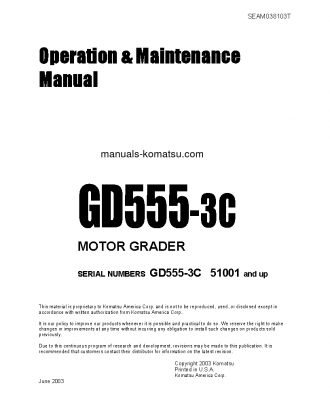 GD675-3(JPN)-FOR N. AMERICA S/N 51001-UP Operation manual (English)