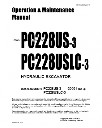 PC228US-3(JPN) S/N 20001-30000 Operation manual (English)