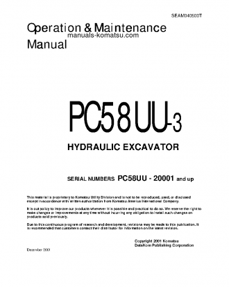 PC58UU-3(JPN) S/N 20001-20376 Operation manual (English)