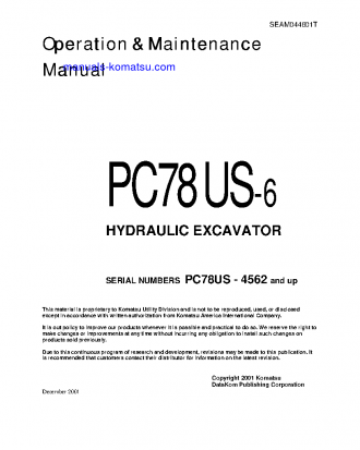 PC78US-6(JPN) S/N 4562-5500 Operation manual (English)