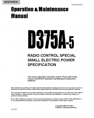 D375A-5(JPN)-RADIO CONTROL S/N 18001-UP Operation manual (English)