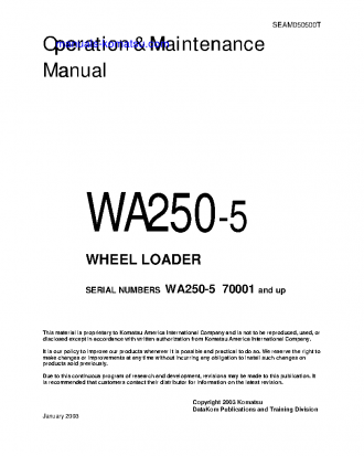 WA250-5(JPN) S/N 70001-UP Operation manual (English)