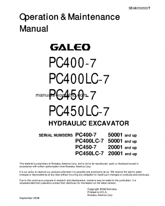 PC400-7(JPN) S/N 50001-50287 Operation manual (English)