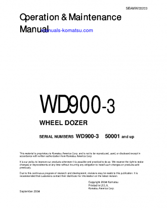 WD900-3(JPN) S/N 50001-UP Operation manual (English)