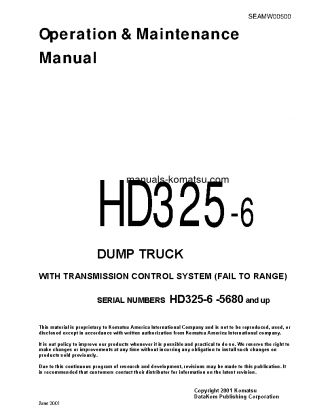HD325-6(JPN)-TM CNTRL SYSTEM S/N 5680-UP Operation manual (English)