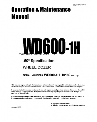 WD600-1(JPN)--50C DEGREE S/N 10169-UP Operation manual (English)