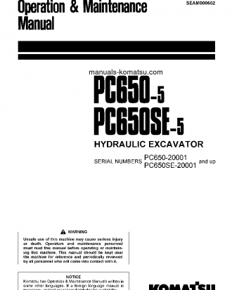 PC650LC-5(JPN) S/N 20001-20163 Operation manual (English)