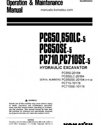 PC650LC-5(JPN) S/N 20164-UP Operation manual (English)