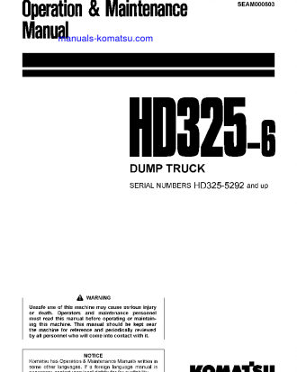 HD325-6(JPN) S/N 5292-5484 Operation manual (English)