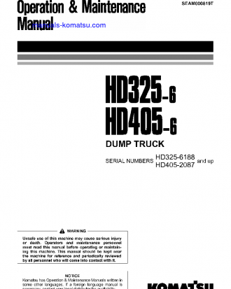 HD325-6(JPN) S/N 6188-6369 Operation manual (English)