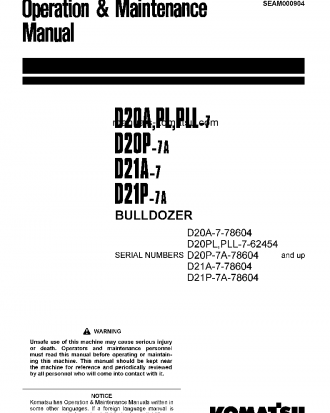 D20A-7(JPN) S/N 78604-80059 Operation manual (English)