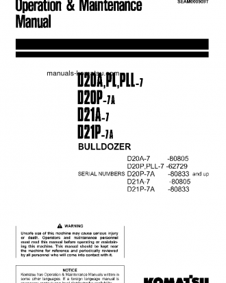 D21A-7(JPN) S/N 80805-UP Operation manual (English)