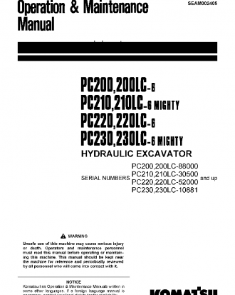 PC210LC-6(JPN) S/N 30500-30979 Operation manual (English)