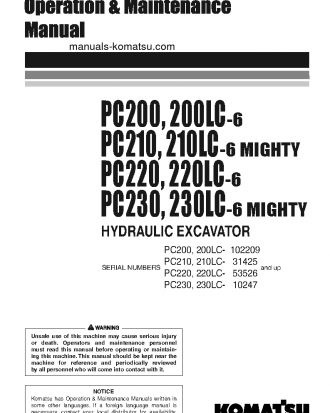 PC200-6(JPN) S/N 102209-102228 Operation manual (English)