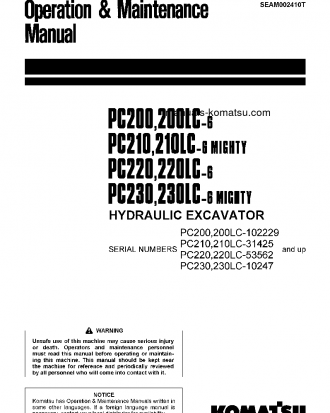 PC210-6(JPN) S/N 31425-UP Operation manual (English)