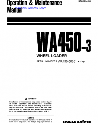 WA450-3(JPN) S/N 50001-UP Operation manual (English)