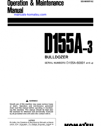 D155A-3(JPN) S/N 60001-61047 Operation manual (English)