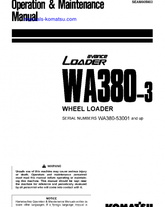 WA380-3(JPN) S/N 53001-54000 Operation manual (English)