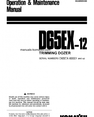 D65EX-12(JPN)-TRIMMING DOZER FOR CHINA S/N 60001-UP Operation manual (English)