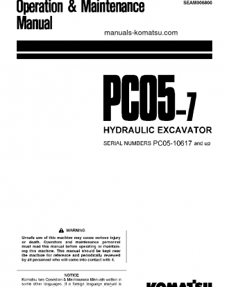 PC05-7(JPN) S/N 10617-UP Operation manual (English)