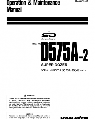 D575A-2(JPN)-SUPER DOZER S/N 10042-UP Operation manual (English)