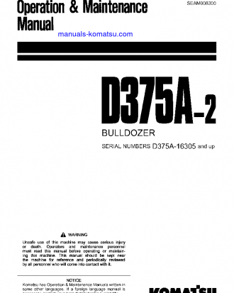 D375A-2(JPN) S/N 16001-UP Operation manual (English)