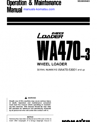 WA470-3(JPN) S/N 53001-54000 Operation manual (English)