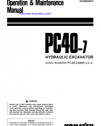 PC40-7(JPN)-D S/N 24995-UP Operation manual (English)
