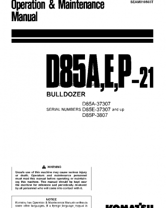 D85P-21(JPN) S/N 3807-UP Operation manual (English)