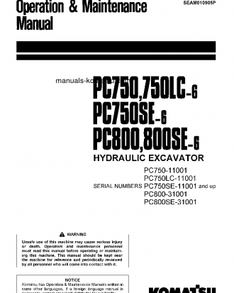PC800-6(JPN)-LC, MINOR CHANGE S/N 31001-UP Operation manual (English)