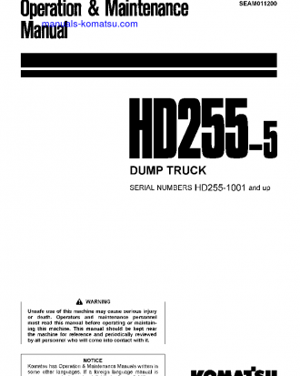 HD255-5(JPN) S/N 1001-1200 Operation manual (English)