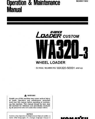 WA320-3(JPN)-CUSTOM S/N 50001-50402 Operation manual (English)