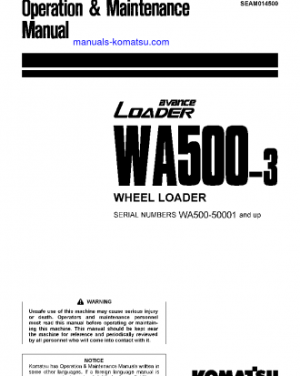 WA500-3(JPN) S/N 50001-UP Operation manual (English)